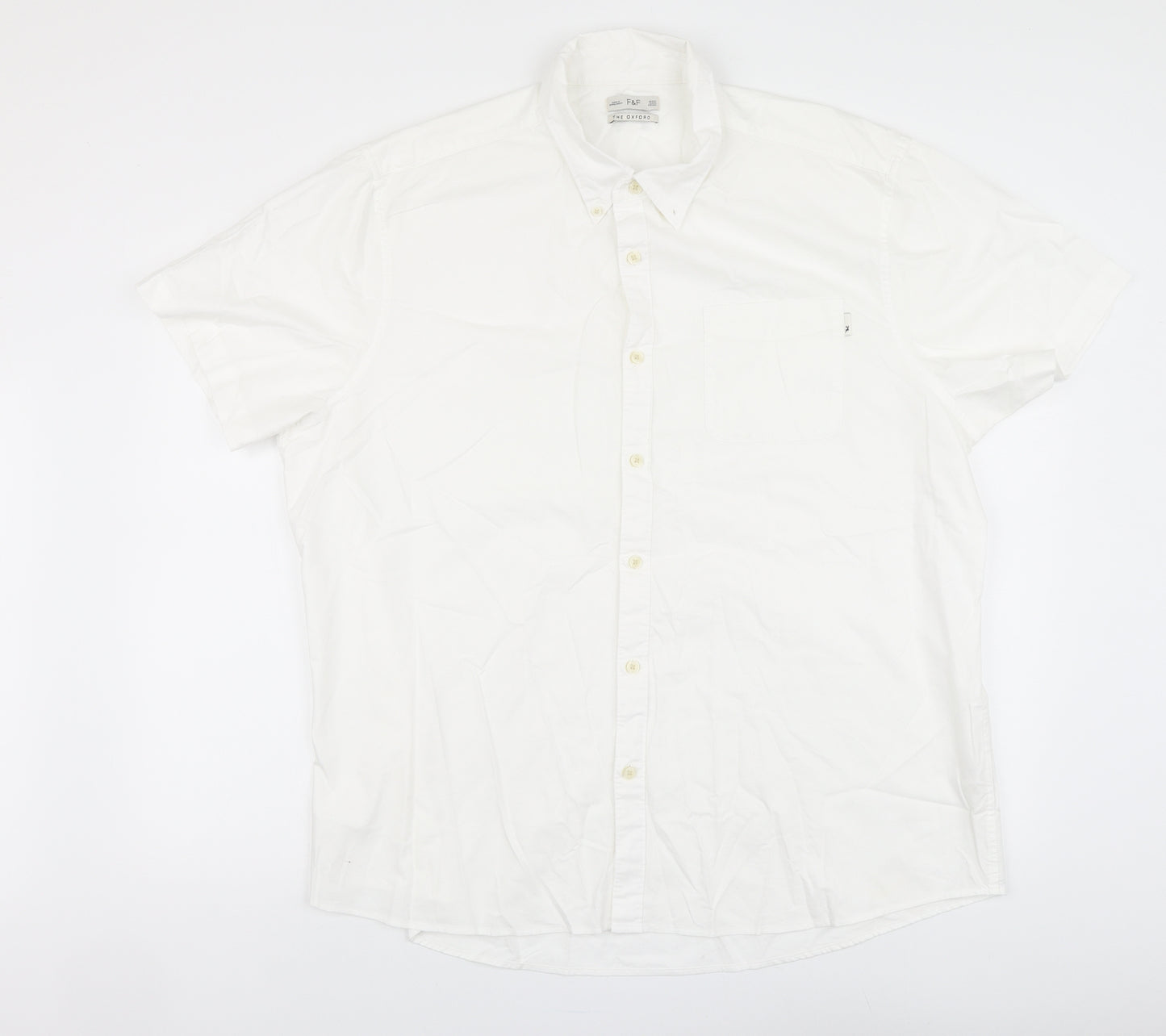 F&F Mens White Cotton Button-Up Size 2XL Collared Button