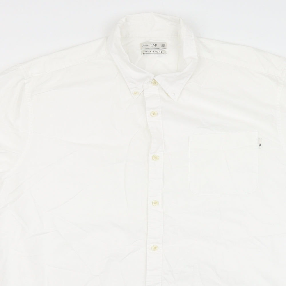 F&F Mens White Cotton Button-Up Size 2XL Collared Button