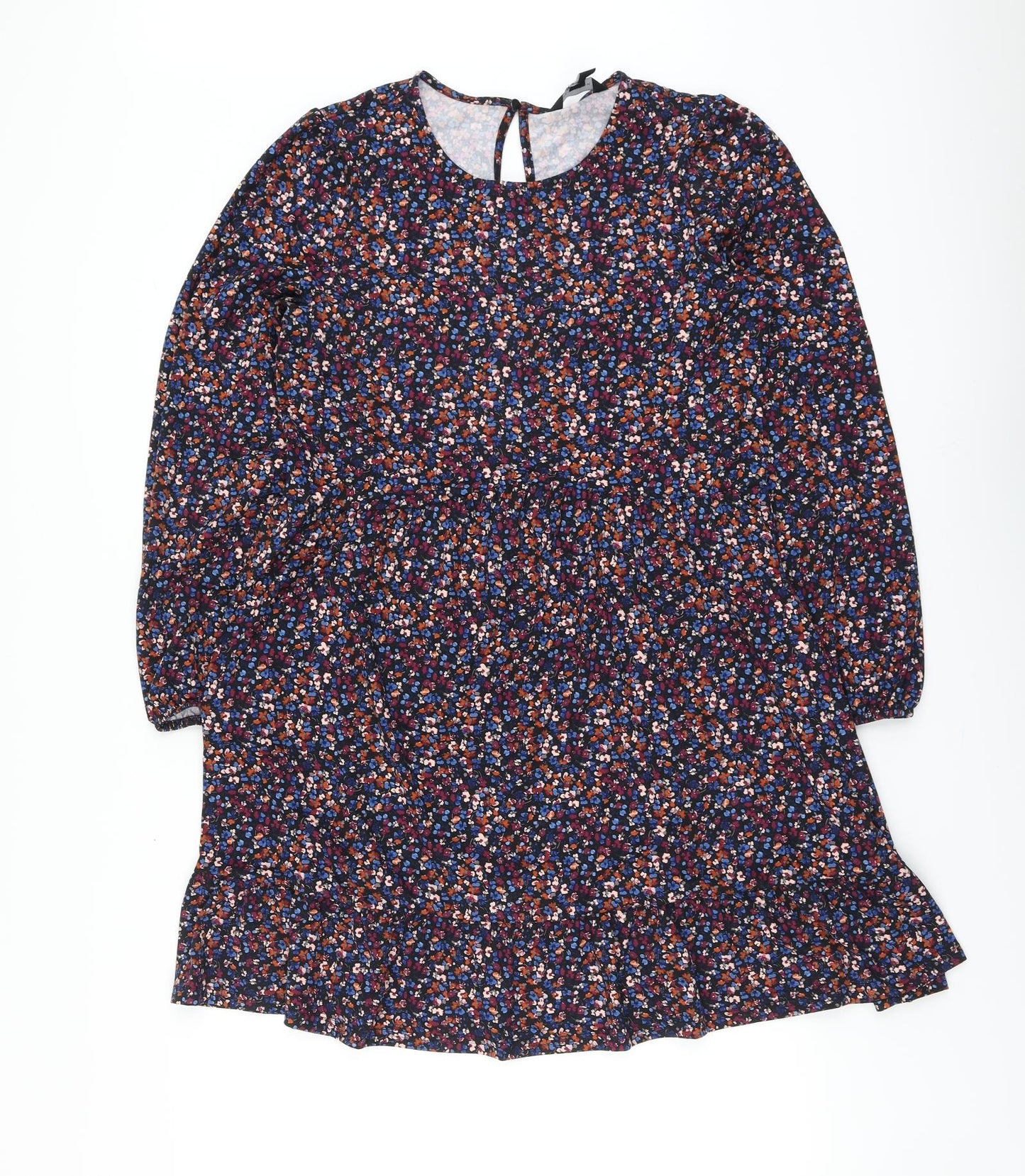 New Look Womens Multicoloured Floral Polyester A-Line Size 8 Round Neck Button