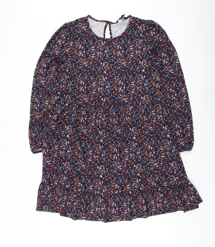 New Look Womens Multicoloured Floral Polyester A-Line Size 8 Round Neck Button