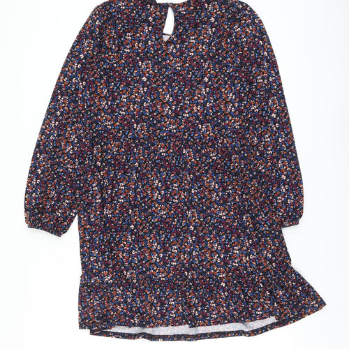 New Look Womens Multicoloured Floral Polyester A-Line Size 8 Round Neck Button