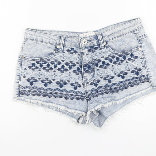Red Chili Womens Blue Geometric Cotton Cut-Off Shorts Size 10 L10 in Regular Button