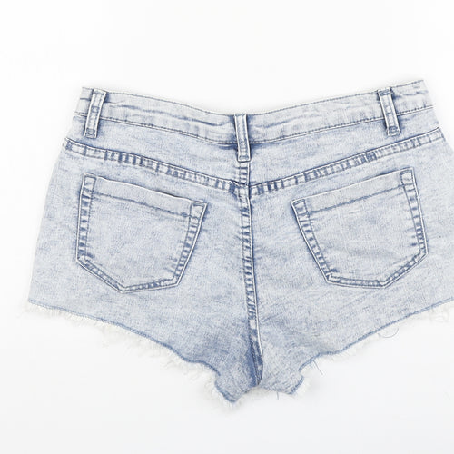 Red Chili Womens Blue Geometric Cotton Cut-Off Shorts Size 10 L10 in Regular Button