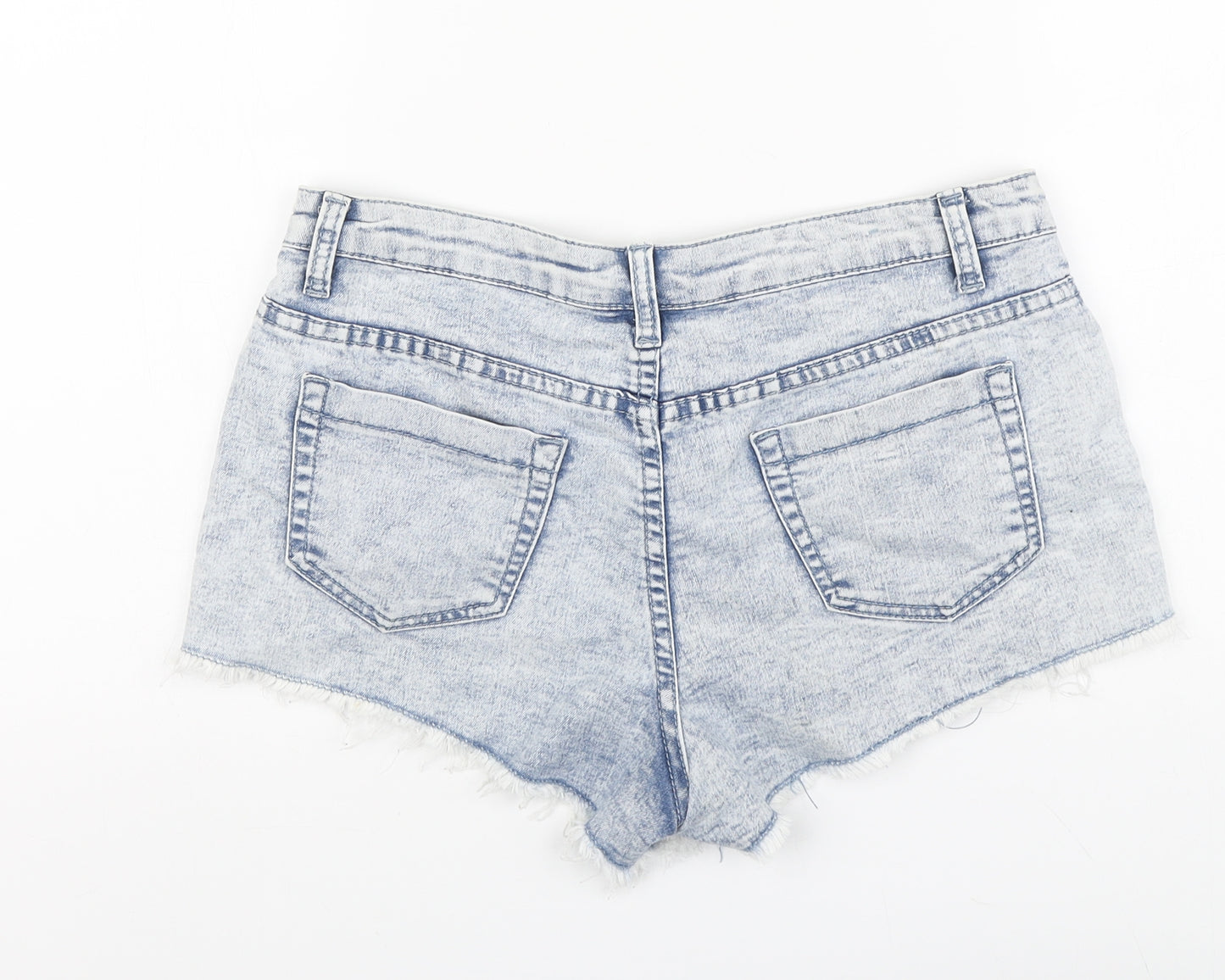 Red Chili Womens Blue Geometric Cotton Cut-Off Shorts Size 10 L10 in Regular Button