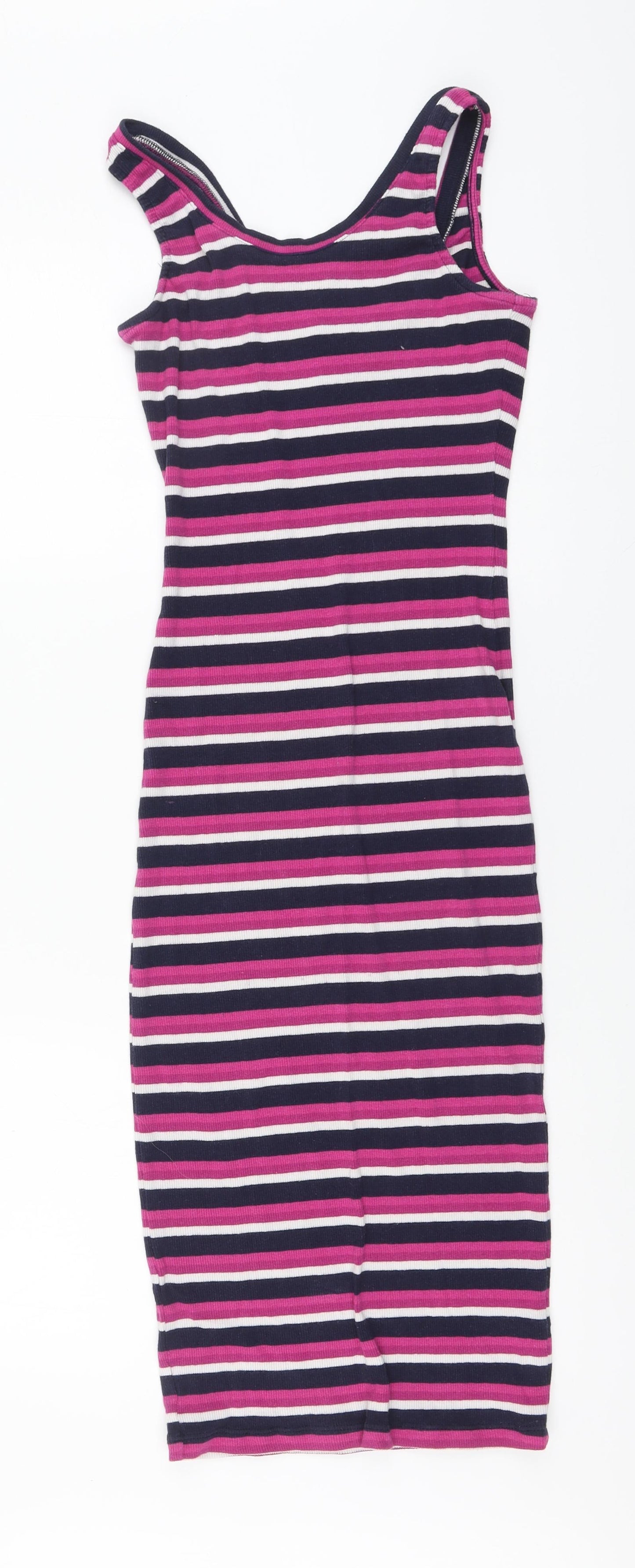 Primark Womens Multicoloured Striped Cotton Tank Dress Size 8 Round Neck Pullover