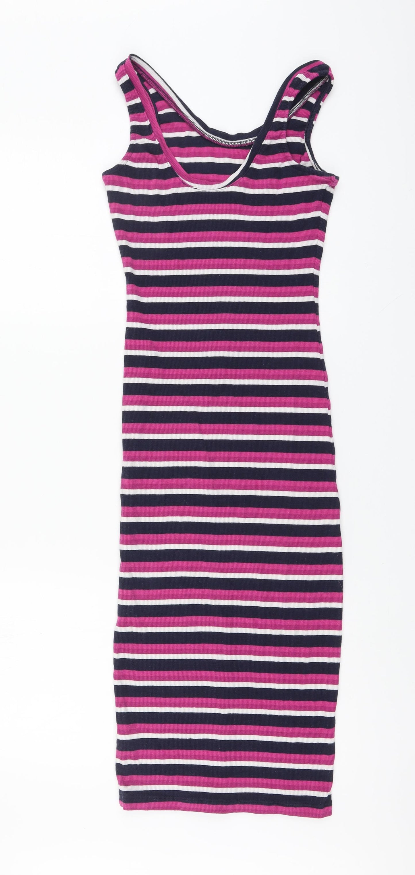 Primark Womens Multicoloured Striped Cotton Tank Dress Size 8 Round Neck Pullover
