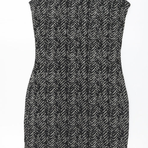 Quiz Womens Black Nylon A-Line Size 8 High Neck Button
