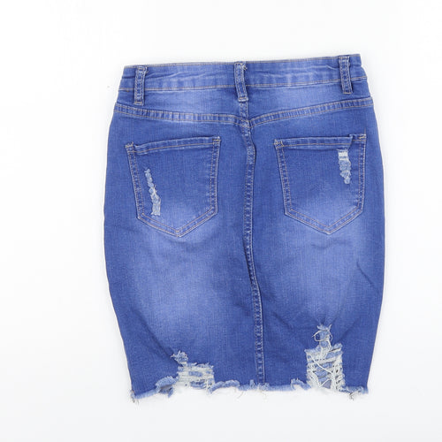 Mybestiny Womens Blue Cotton Straight & Pencil Skirt Size S Button - Distressed