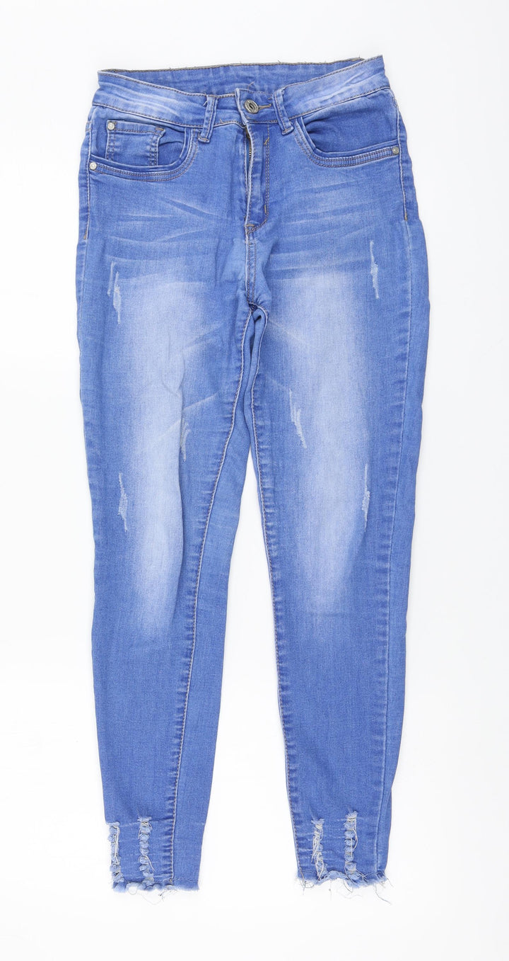 Girl Vivi Womens Blue Cotton Skinny Jeans Size S L27 in Regular Button