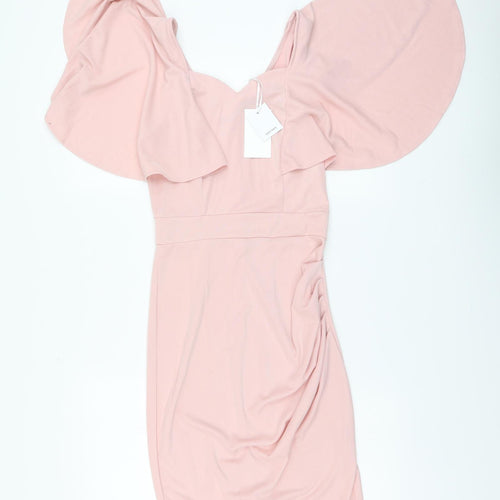 Grace Karin Womens Pink Polyester Bodycon Size S V-Neck - Butterfly Sleeve