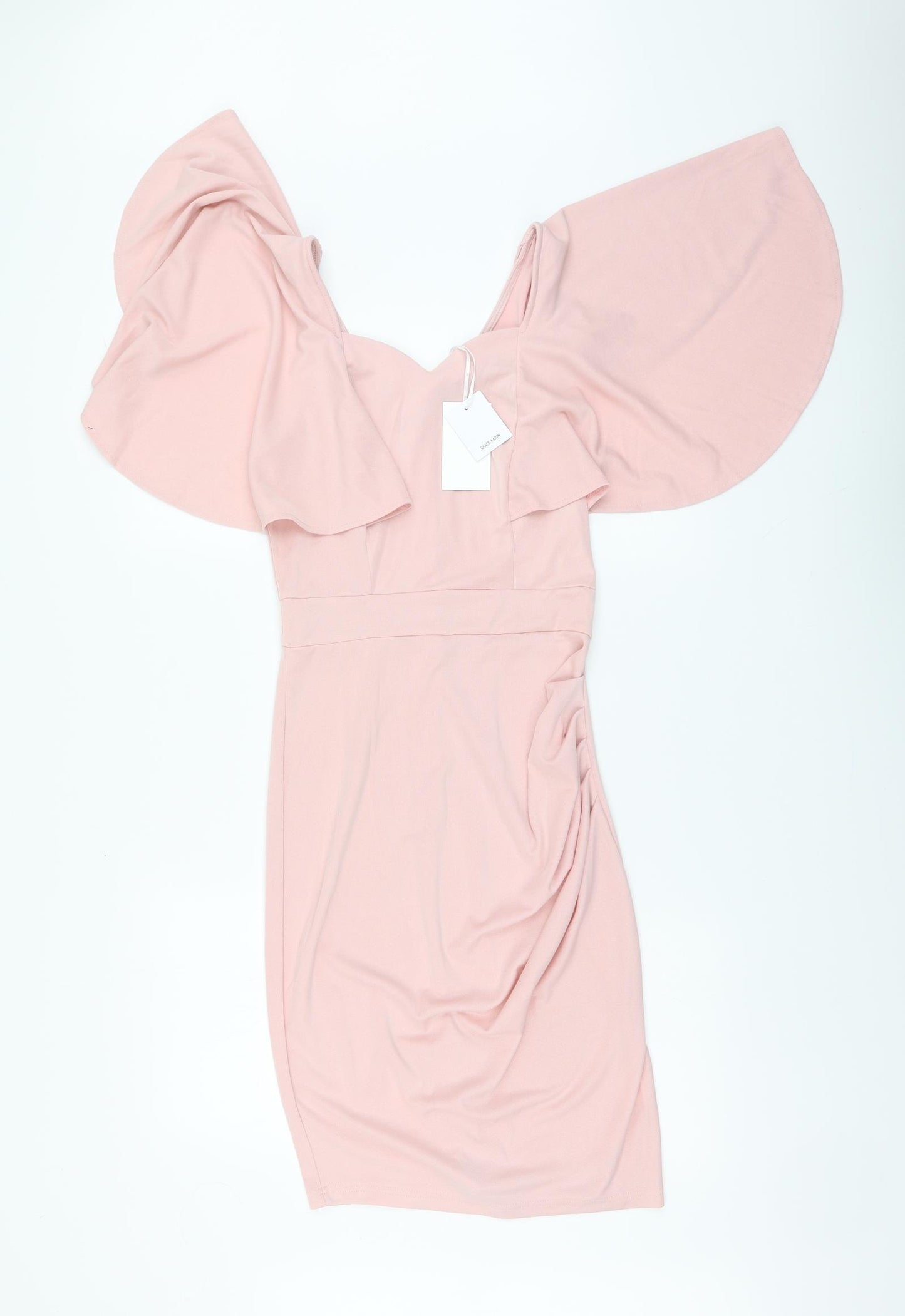 Grace Karin Womens Pink Polyester Bodycon Size S V-Neck - Butterfly Sleeve