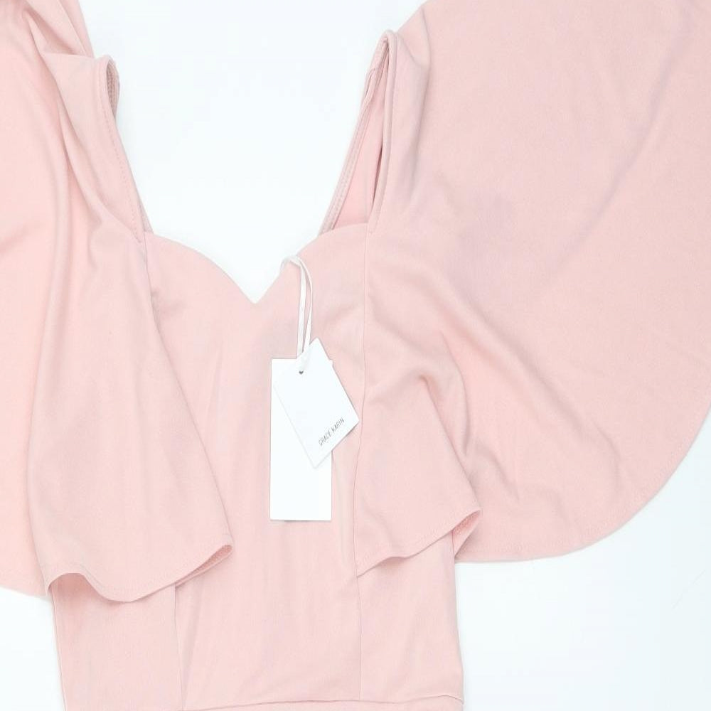Grace Karin Womens Pink Polyester Bodycon Size S V-Neck - Butterfly Sleeve