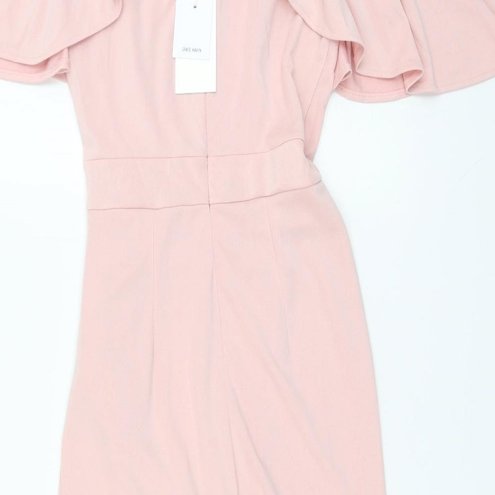 Grace Karin Womens Pink Polyester Bodycon Size S V-Neck - Butterfly Sleeve