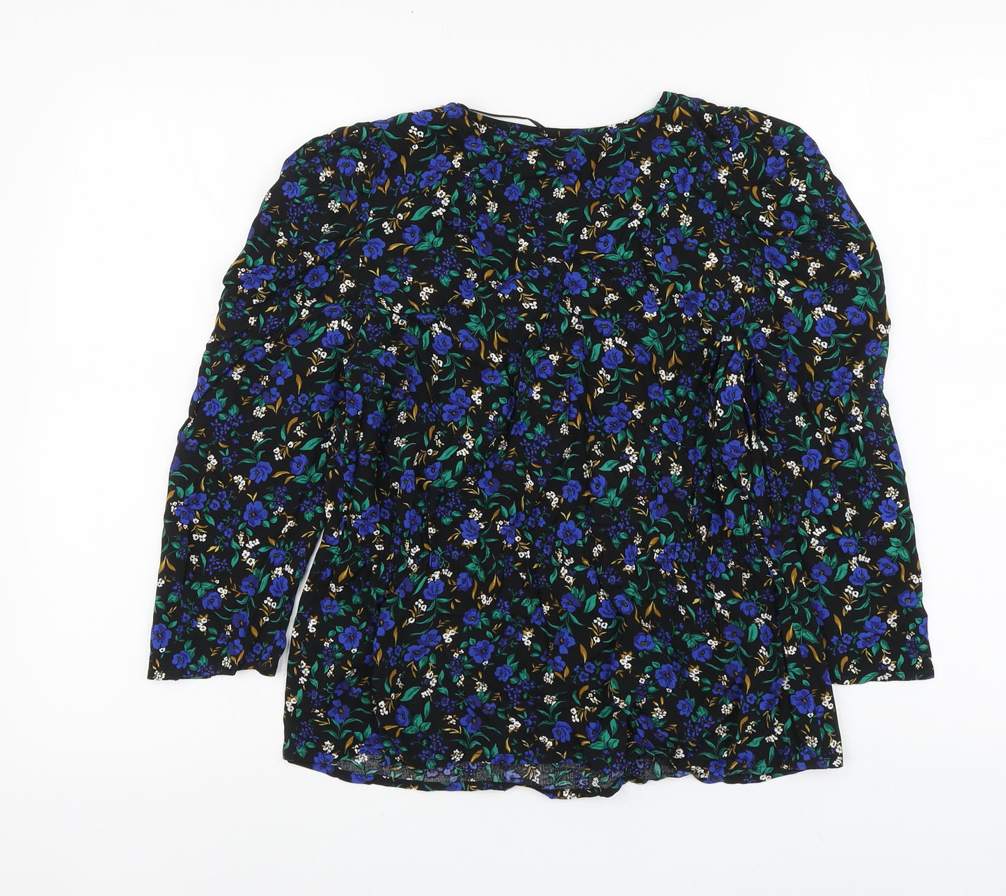 Peacocks Womens Black Floral Viscose Basic Blouse Size 10 V-Neck
