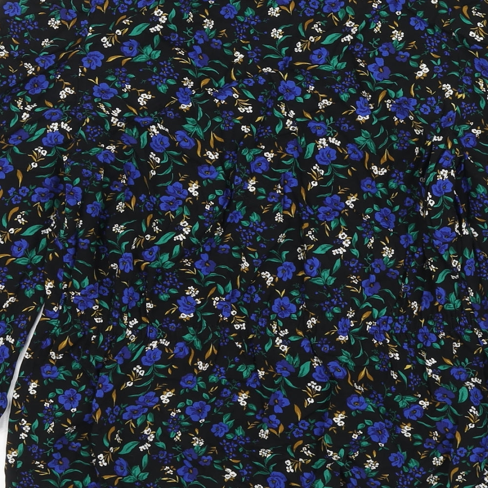 Peacocks Womens Black Floral Viscose Basic Blouse Size 10 V-Neck