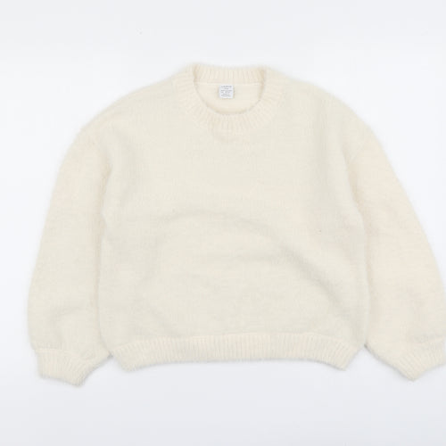 Lindex Girls Ivory Round Neck Polyester Pullover Jumper Size 10-11 Years Button