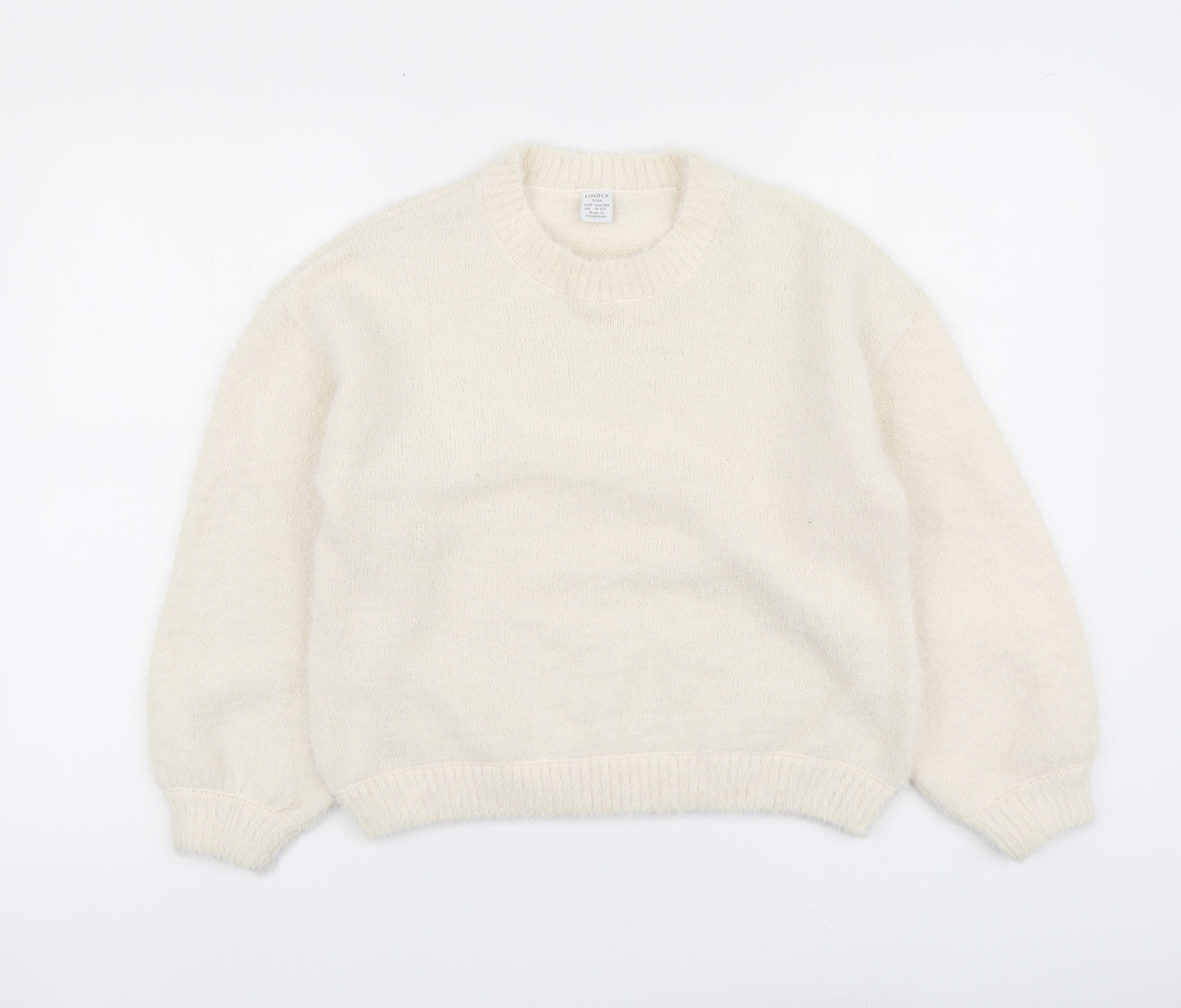 Lindex Girls Ivory Round Neck Polyester Pullover Jumper Size 10-11 Years Button