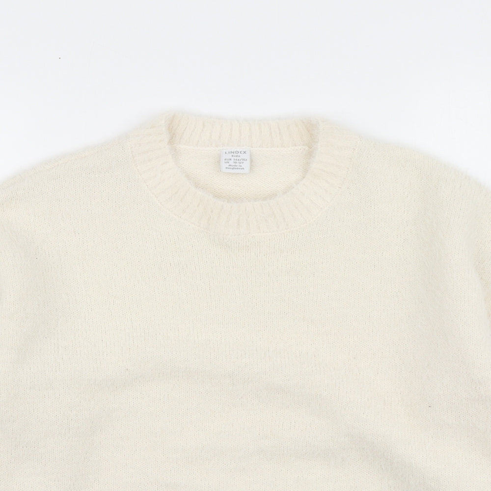 Lindex Girls Ivory Round Neck Polyester Pullover Jumper Size 10-11 Years Button