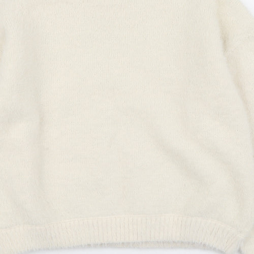 Lindex Girls Ivory Round Neck Polyester Pullover Jumper Size 10-11 Years Button