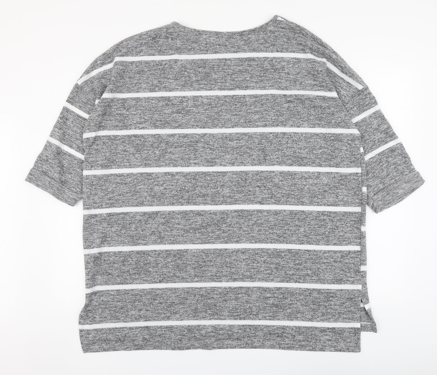 New Look Womens Grey Round Neck Striped Acrylic Pullover Jumper Size L