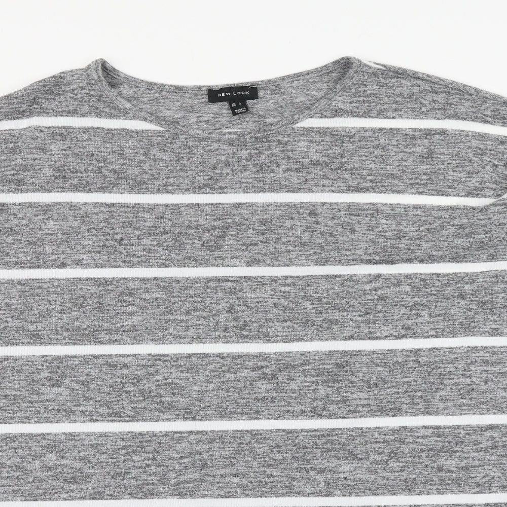 New Look Womens Grey Round Neck Striped Acrylic Pullover Jumper Size L