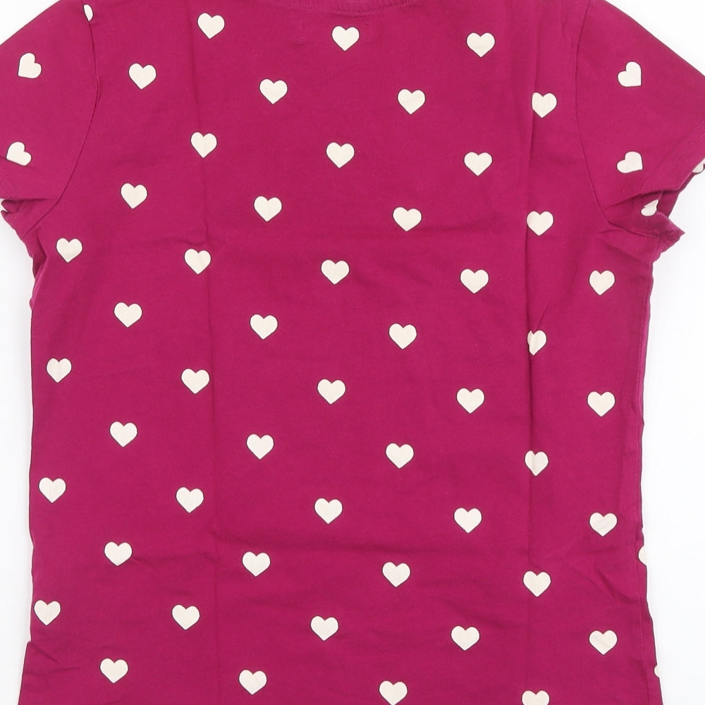 adidas Girls Purple Geometric Cotton Basic Polo Size 14 Years Round Neck - Hearts