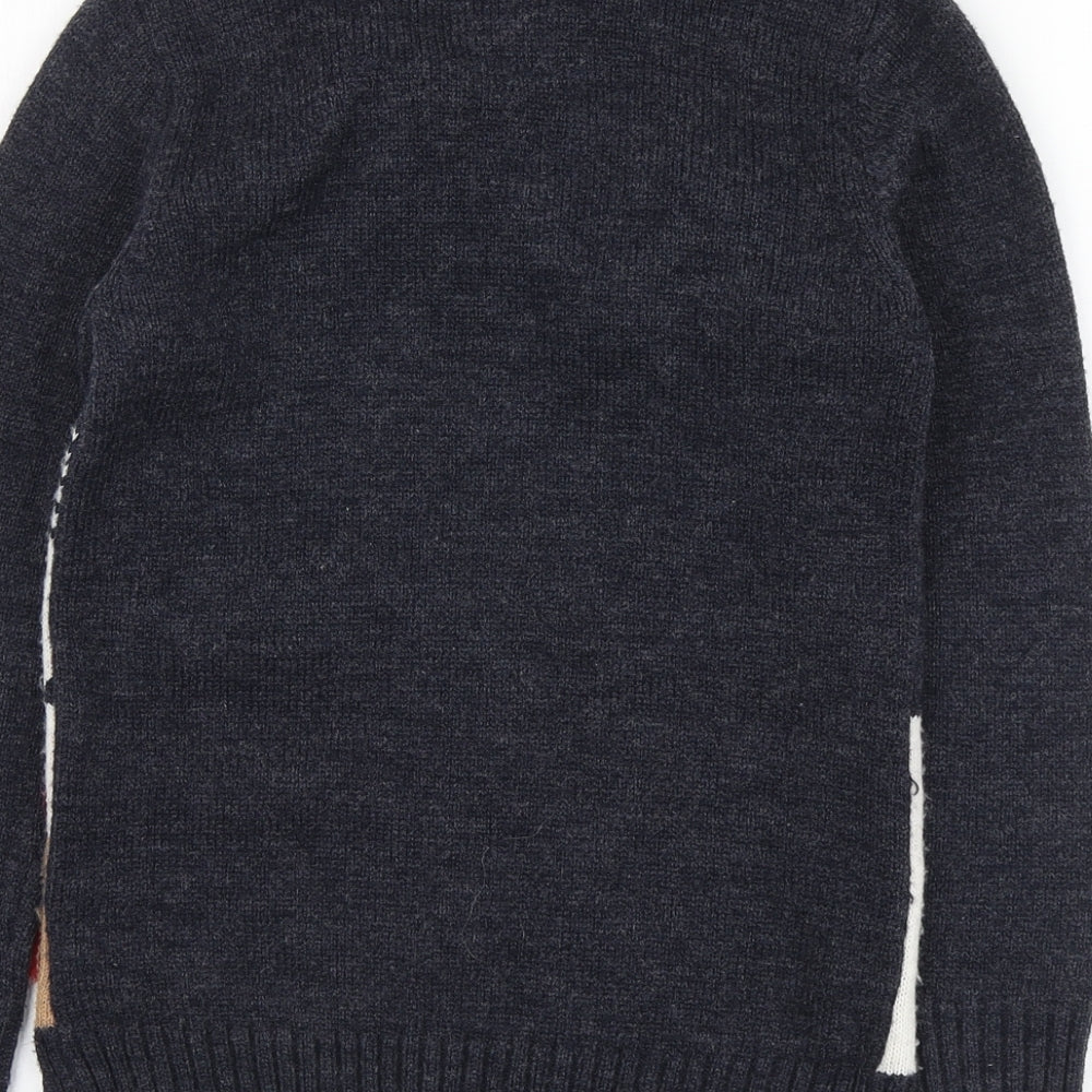 F&F Boys Blue Round Neck Acrylic Pullover Jumper Size 8-9 Years - Santa Jumper