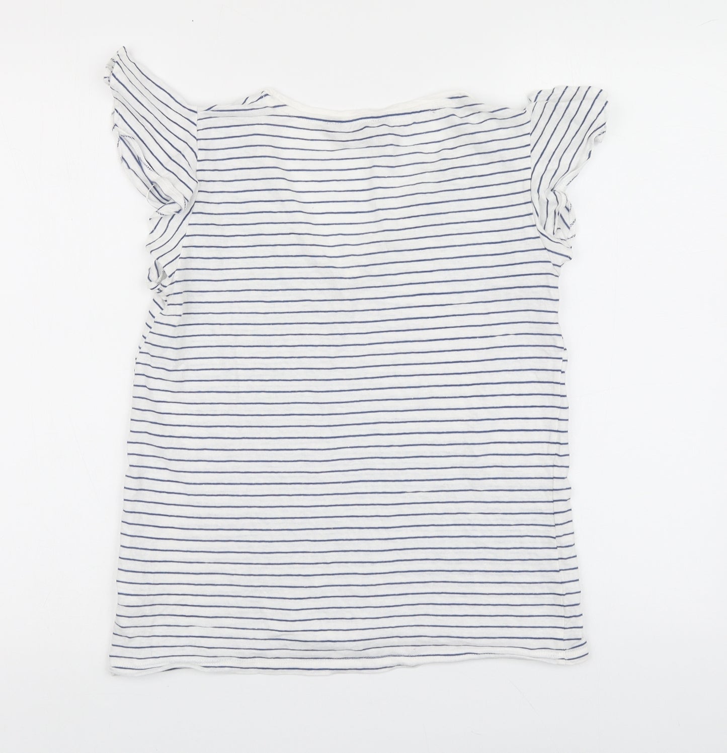 F&F Womens Blue Striped Cotton Basic T-Shirt Size 8 V-Neck - Frill Sleeve