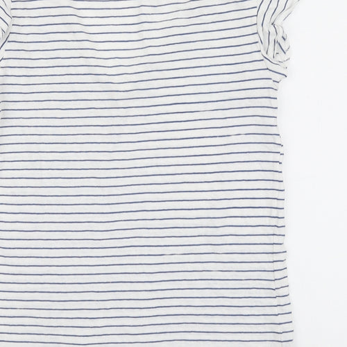 F&F Womens Blue Striped Cotton Basic T-Shirt Size 8 V-Neck - Frill Sleeve