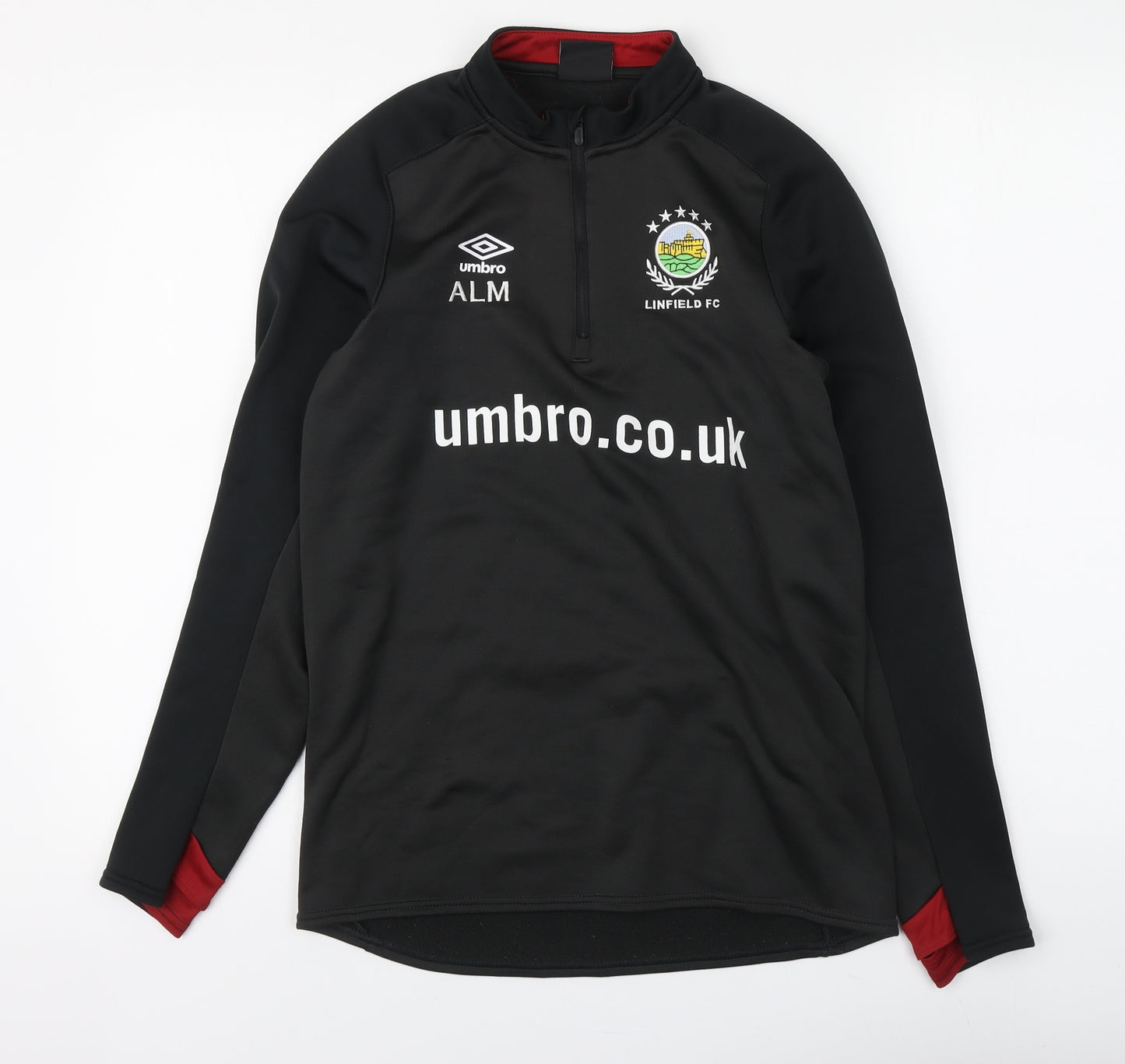 Umbro Boys Black Polyester Pullover Sweatshirt Size 13 Years Zip - Linfield FC