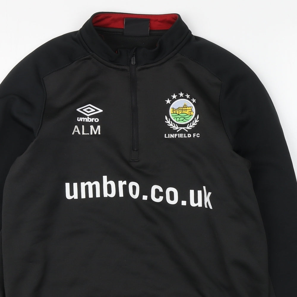 Umbro Boys Black Polyester Pullover Sweatshirt Size 13 Years Zip - Linfield FC