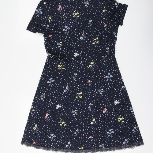 TU Womens Blue Floral Polyester Skater Dress Size 8 V-Neck