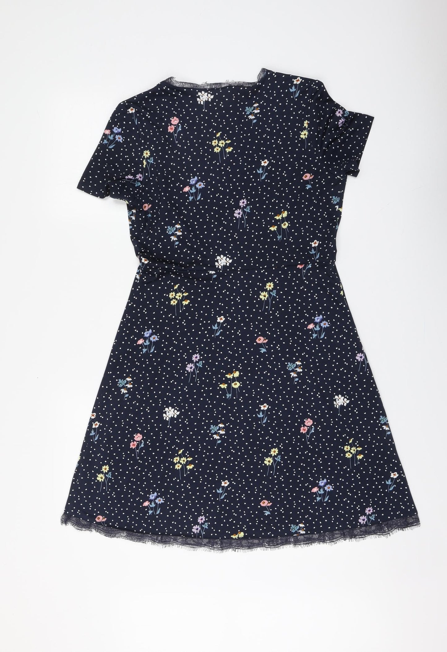 TU Womens Blue Floral Polyester Skater Dress Size 8 V-Neck