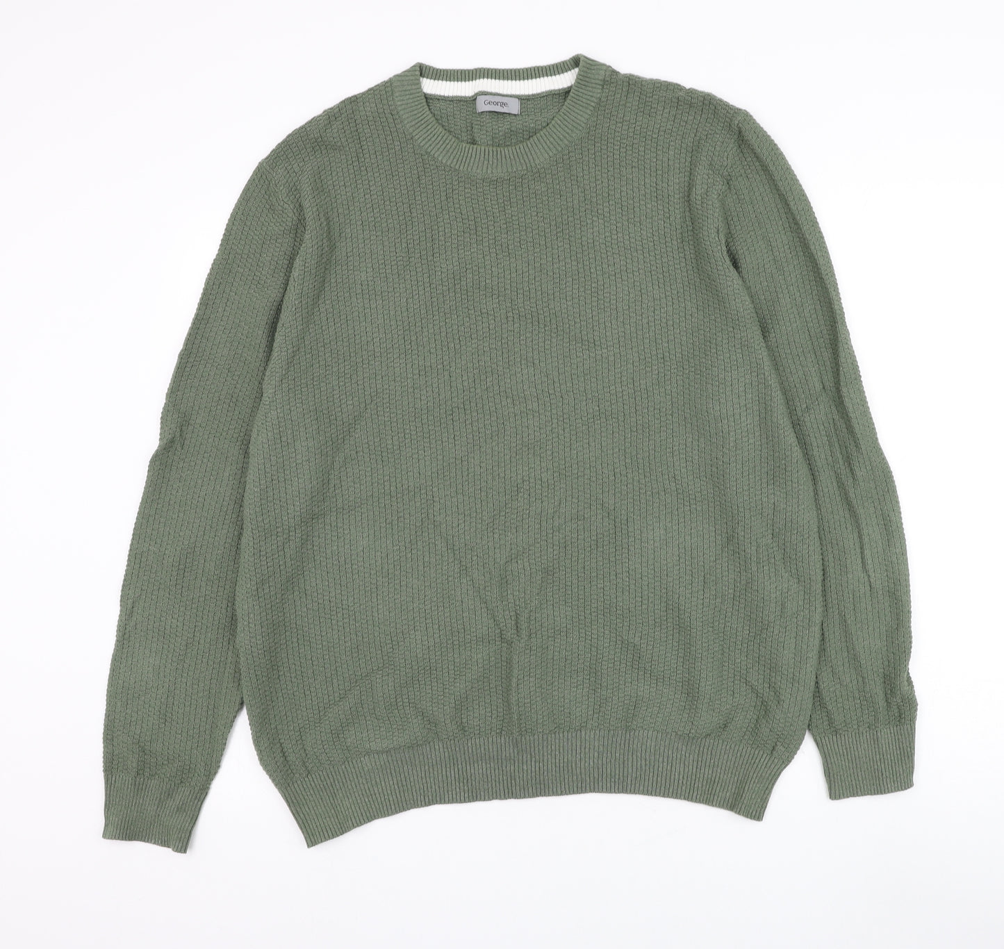 George Mens Green Round Neck Cotton Pullover Jumper Size XL