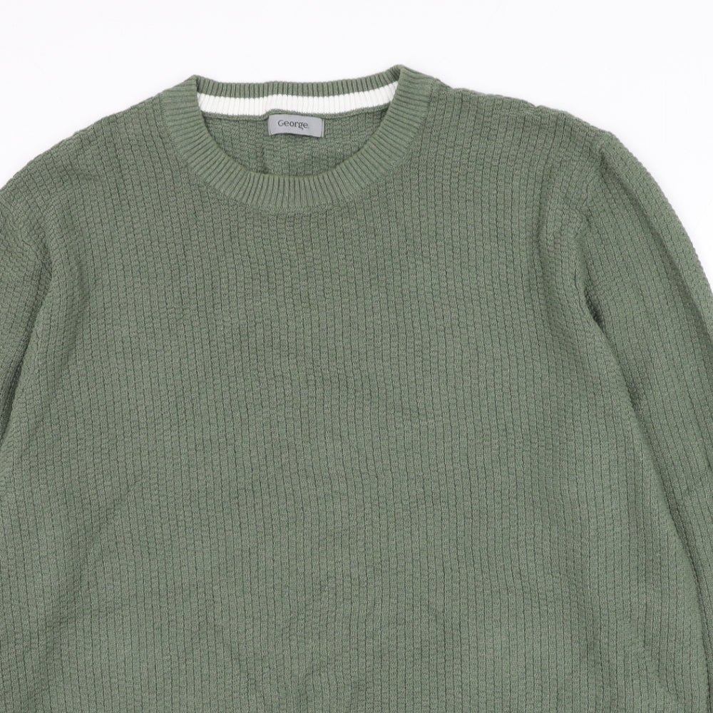 George Mens Green Round Neck Cotton Pullover Jumper Size XL