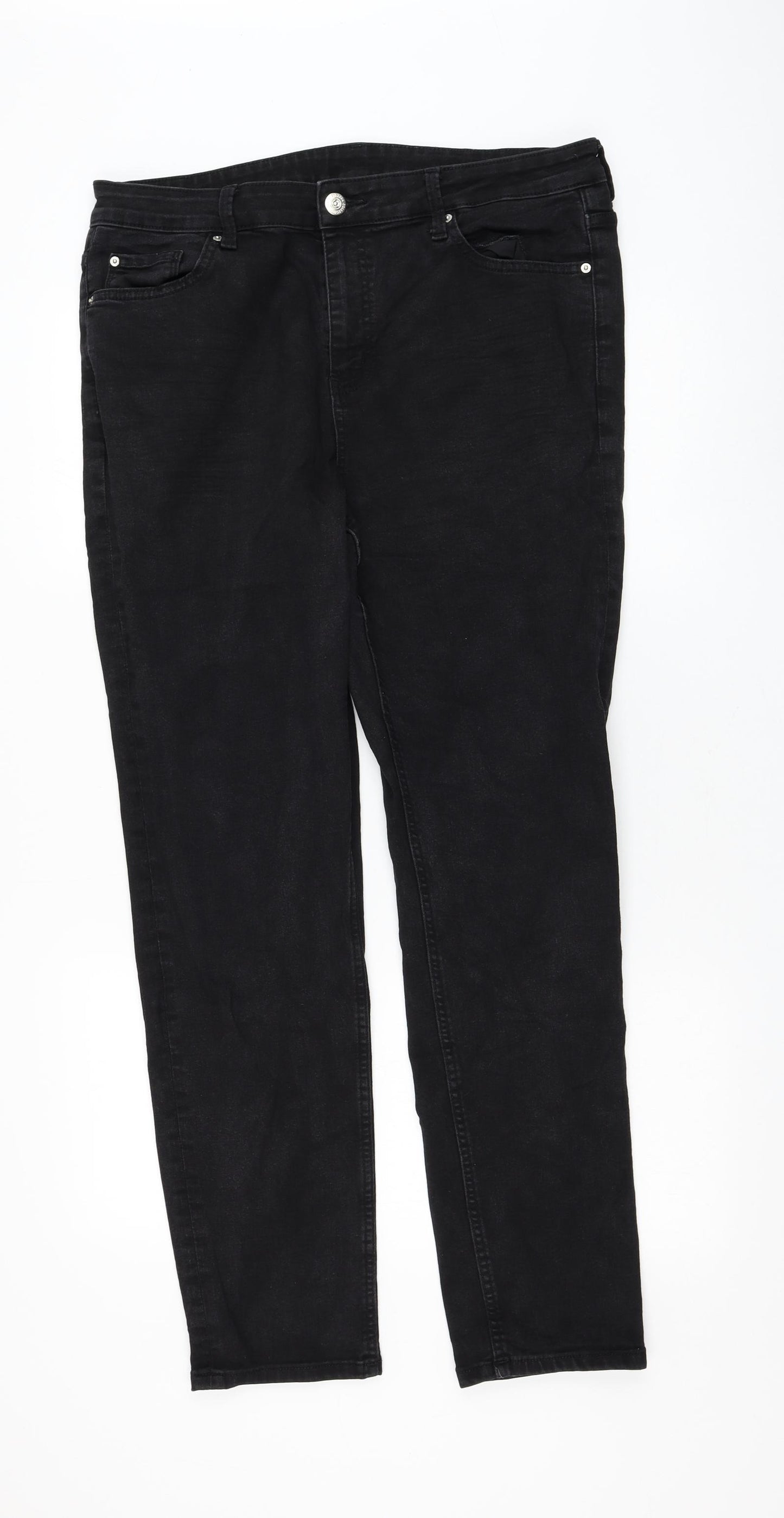 Marks and Spencer Womens Black Cotton Straight Jeans Size 16 L30 in Regular Zip