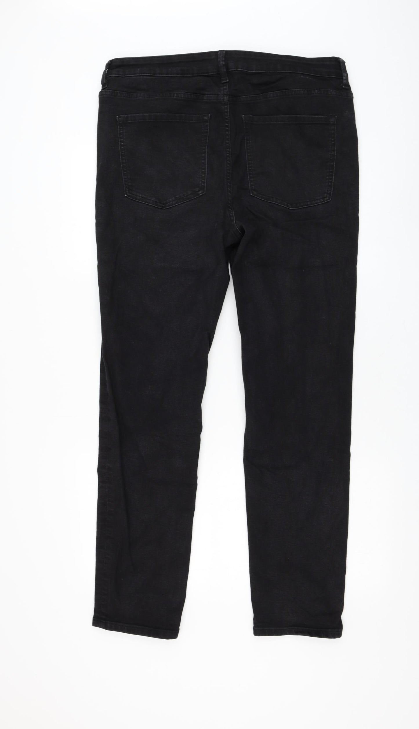 Marks and Spencer Womens Black Cotton Straight Jeans Size 16 L30 in Regular Zip