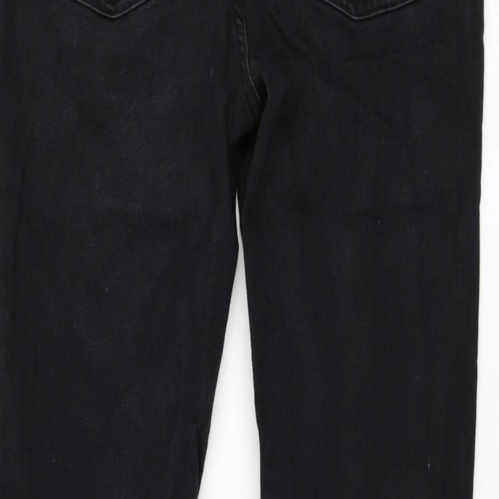 Marks and Spencer Womens Black Cotton Straight Jeans Size 16 L30 in Regular Zip
