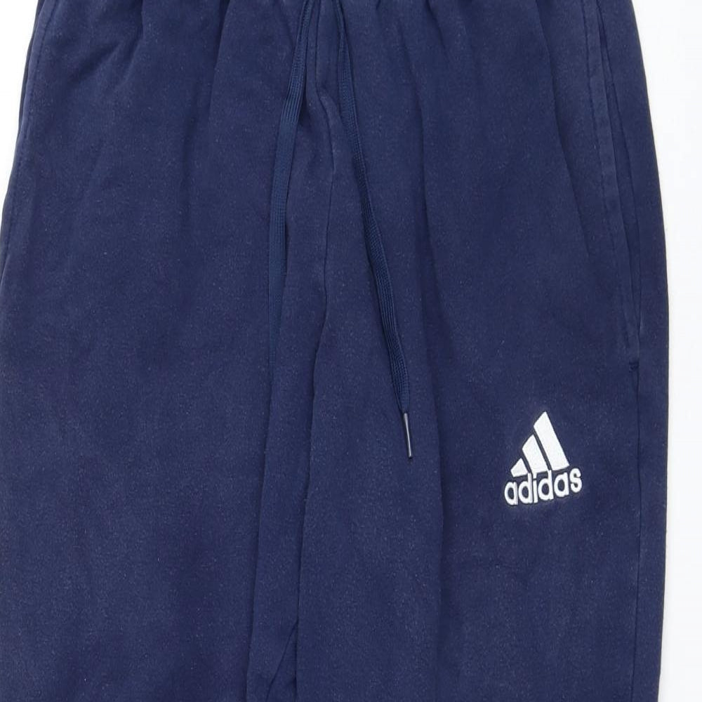 adidas Mens Blue Cotton Jogger Trousers Size M L27 in Regular Drawstring