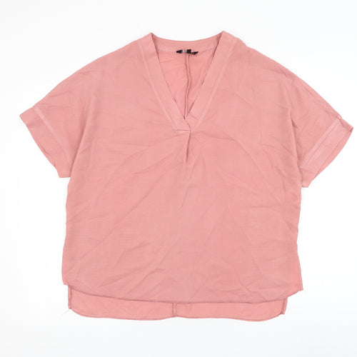 Peacocks Womens Pink Polyester Basic Blouse Size 10 V-Neck