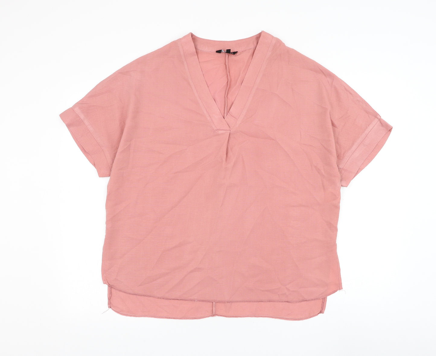 Peacocks Womens Pink Polyester Basic Blouse Size 10 V-Neck