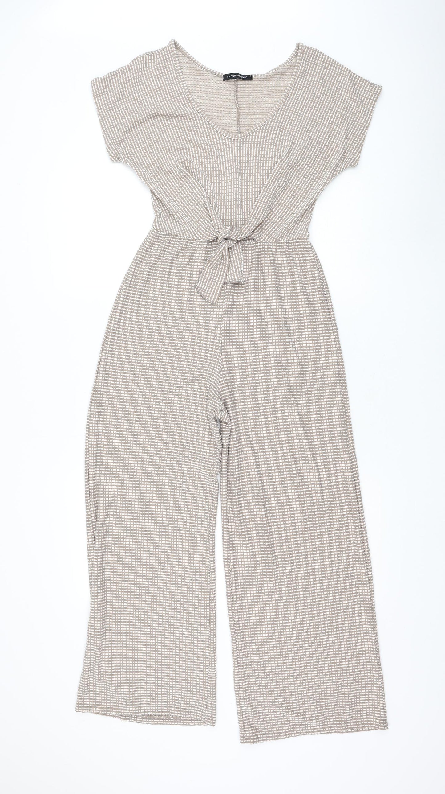Caution To The Wind Womens Brown Geometric Polyester Jumpsuit One-Piece Size S L25 in Pullover - Knot Front