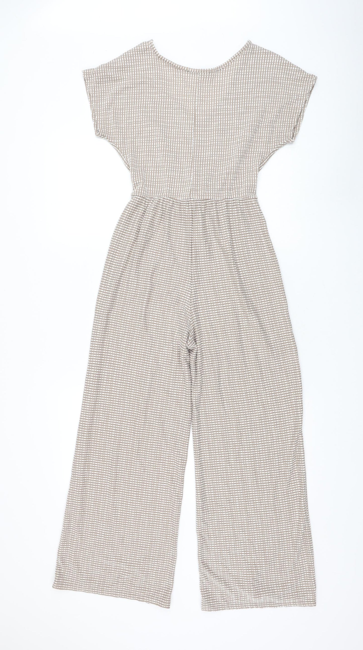 Caution To The Wind Womens Brown Geometric Polyester Jumpsuit One-Piece Size S L25 in Pullover - Knot Front