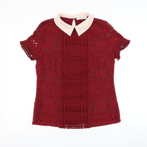 Oasis Womens Red Polyamide Basic Blouse Size M Collared