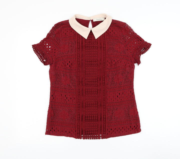 Oasis Womens Red Polyamide Basic Blouse Size M Collared