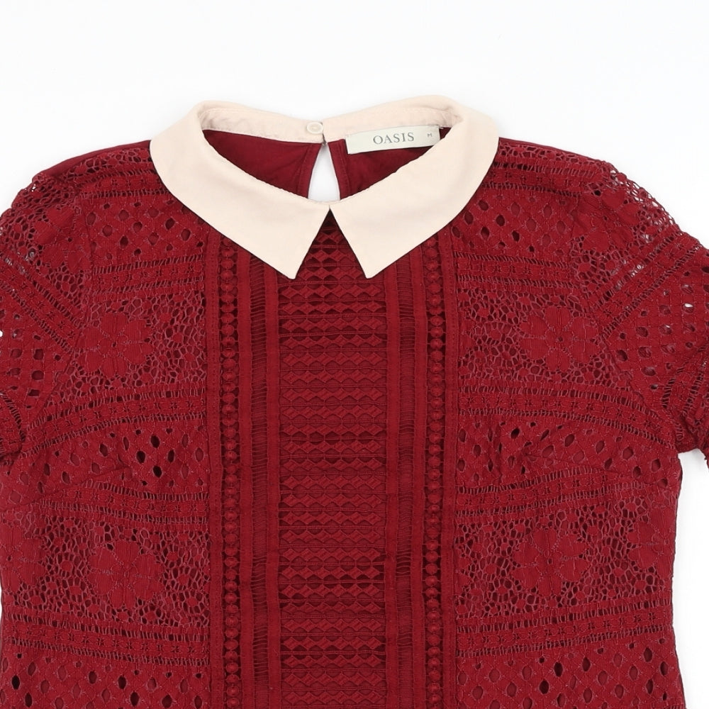 Oasis Womens Red Polyamide Basic Blouse Size M Collared