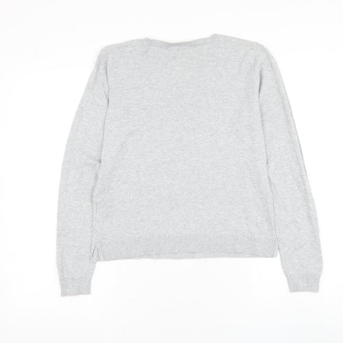 Oasis Womens Grey Round Neck Cotton Pullover Jumper Size S