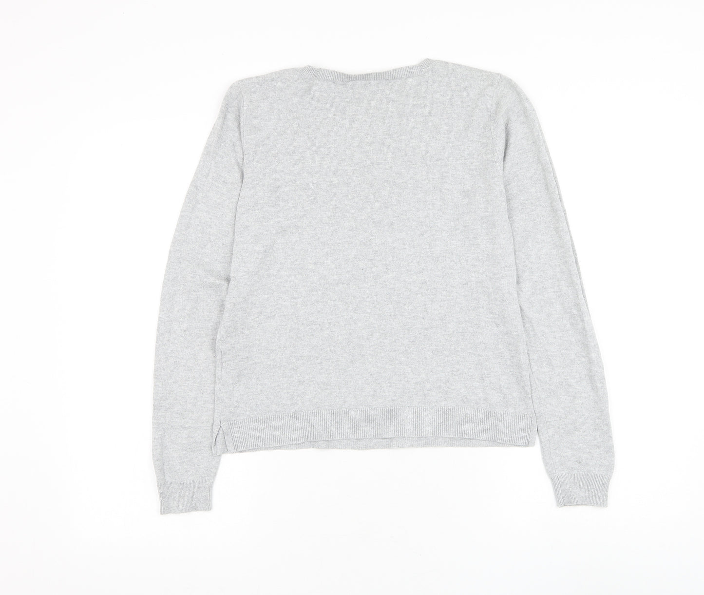 Oasis Womens Grey Round Neck Cotton Pullover Jumper Size S