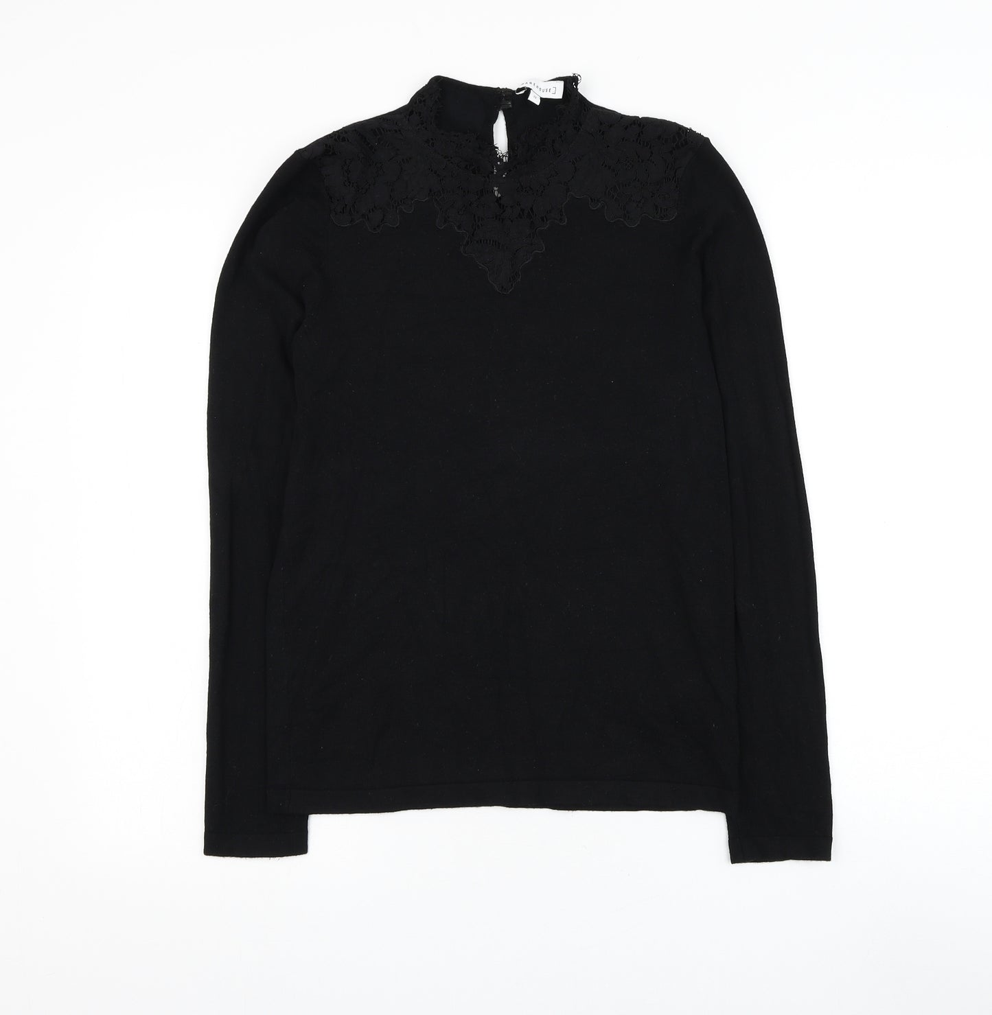 Warehouse Womens Black Mock Neck Viscose Pullover Jumper Size 12 - Lace Detailing