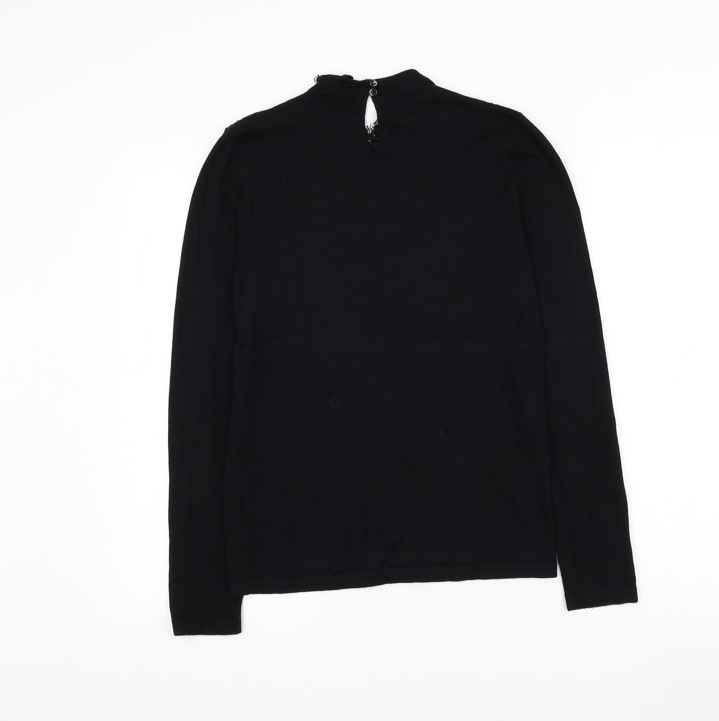 Warehouse Womens Black Mock Neck Viscose Pullover Jumper Size 12 - Lace Detailing
